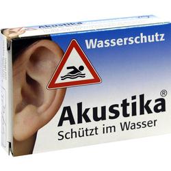 Auf der Verpackung steht "Akustika: Schützt im Wasser" neben einem Ohr.
