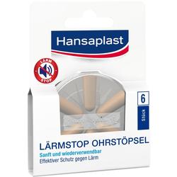 Verpackung von Ohrstöpseln zum Schutz vor Lärm mit sechs Stück.
