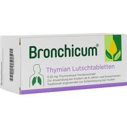 Weiße Verpackung von Bronchicum Thymian Lutschtabletten gegen Husten.